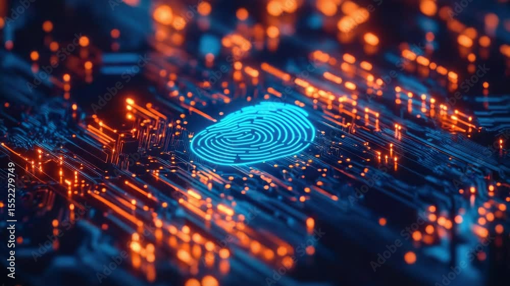 Poster A close-up view of a fingerprint on top of a circuit board