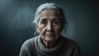Fototapeta premium Portrait of an elderly woman with empty copy space for text