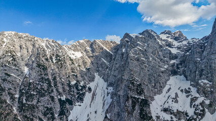 Drone aerial scenic summer landscape of the Julian Alps, Europe