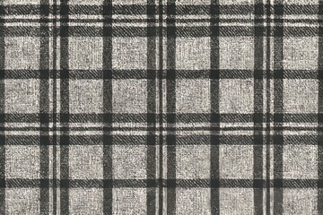 Monochrome checked knit pattern with distressed fabric texture Bold woven lines in seamless vector illustration