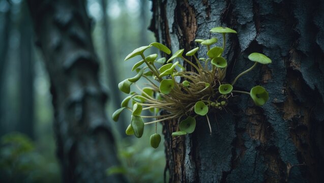A parasitic plant that grows by attaching to the bark surface of a tree