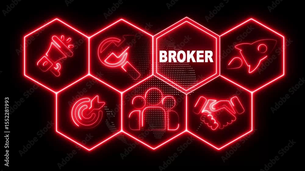 Wall mural neon line mortgage broker concept button on a futuristic computer screen display with hexagon shapes