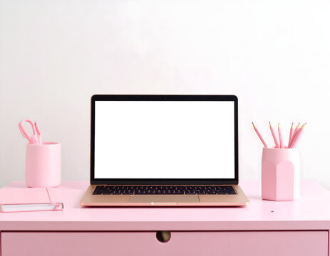 Clean Minimalist Workspace Setup with Pastel Colors 