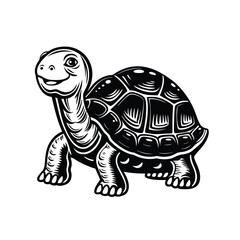 harming Stylized Happy Tortoise Illustration - Black and White Vector Art for Nature and Animal Designs