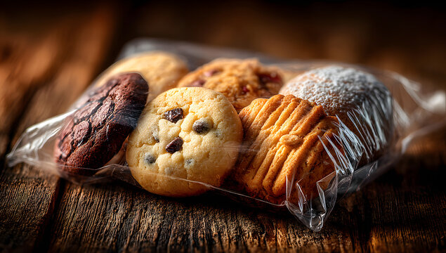 Plastic-wrapped cookie package for bakery treats - Powered by Adobe