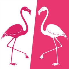 Contrasting Pink and White Flamingo Silhouettes - Stylized Tropical Birds on Dual Color Background