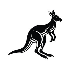 Dynamic Black Kangaroo Silhouette Illustration - Stylized Australian Wildlife Vector Art on White Background