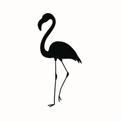 Elegant Black Flamingo Silhouette Illustration on White Background - Minimalist Vector Art for Tropical Design
