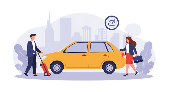 People Sharing Ride Flat Art Isolated on Transparent Background