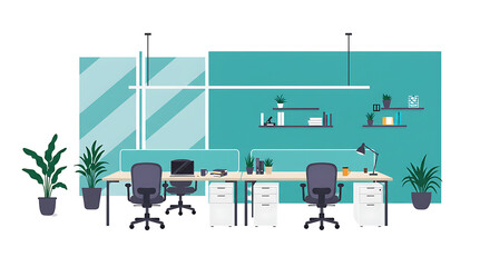 Naklejka premium Office Interior Flat Art Isolated on Transparent Background