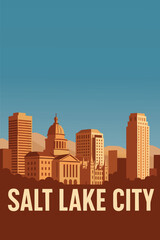 Naklejka premium Sunset Over Salt Lake City's Skyline and Mountains.eps