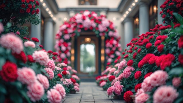 Pink and Red Florals Decorating Inside the Building