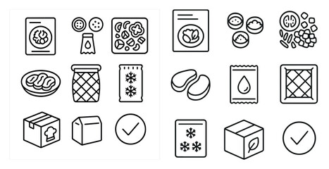 Set of food icons, including a box, a jar, and a cup. The icons are all in black and white