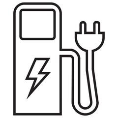 Car charging point icon png. Electric plug symbol. Electricity sign. Green energy vector illustration. Phone charge technology concept. Wire with plug and lightning bolt pictogram.