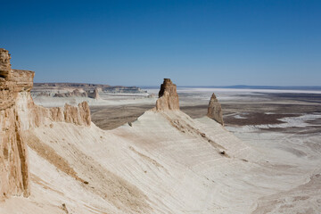 Stunning Mangystau landscape, Kazakhstan. Rock pinnacles view, Bozzhira valley
