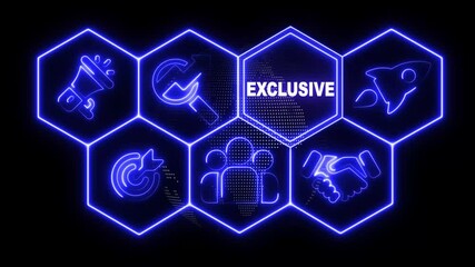 A Exclusive concept button on a futuristic ,beautiful abstract radio wave technology background on roating world map icon. Business, Technology, Internet and networking concept - Powered by Adobe