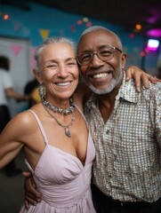 Elderly Couple Dancing and Celebrating at Party or Wedding Reception Indoor Event