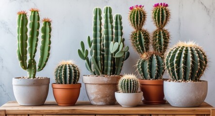 A Potted Cactus Plant is a low-maintenance yet visually striking addition to any space, featuring thick, fleshy stems in various shapes, from tall columns to round globes, with space for text.