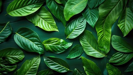 Green Leaf Texture Background featuring vibrant green leaves on a dark background