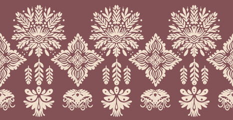 Ikat floral paisley design pattern background.Ikat ethnic, Oriental embroidery, traditional Aztec style, abstract background, vector illustration. Design for texture, fabric, clothing, and decoration.