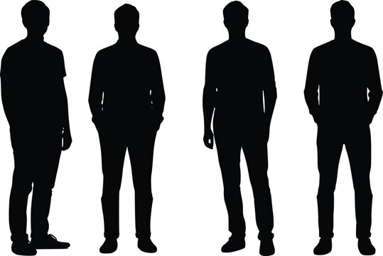 Vector Silhouettes of four standing men create a striking design element for various creative projects and visual narratives.