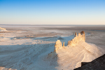 Stunning Mangystau landscape, Kazakhstan. Ak Orpa pinnacles view, Bozzhira valley