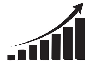 growth chart with bars and an arrow pointing upwards, symbolizing success, business progress, graphics icon set