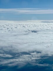 blue sky and clouds. The view from the airplane window. Place to write 