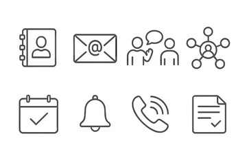 Volunteer Outreach Icons. Line style icons of volunteer outreach: contact list, cold email, introduction icon, network line.