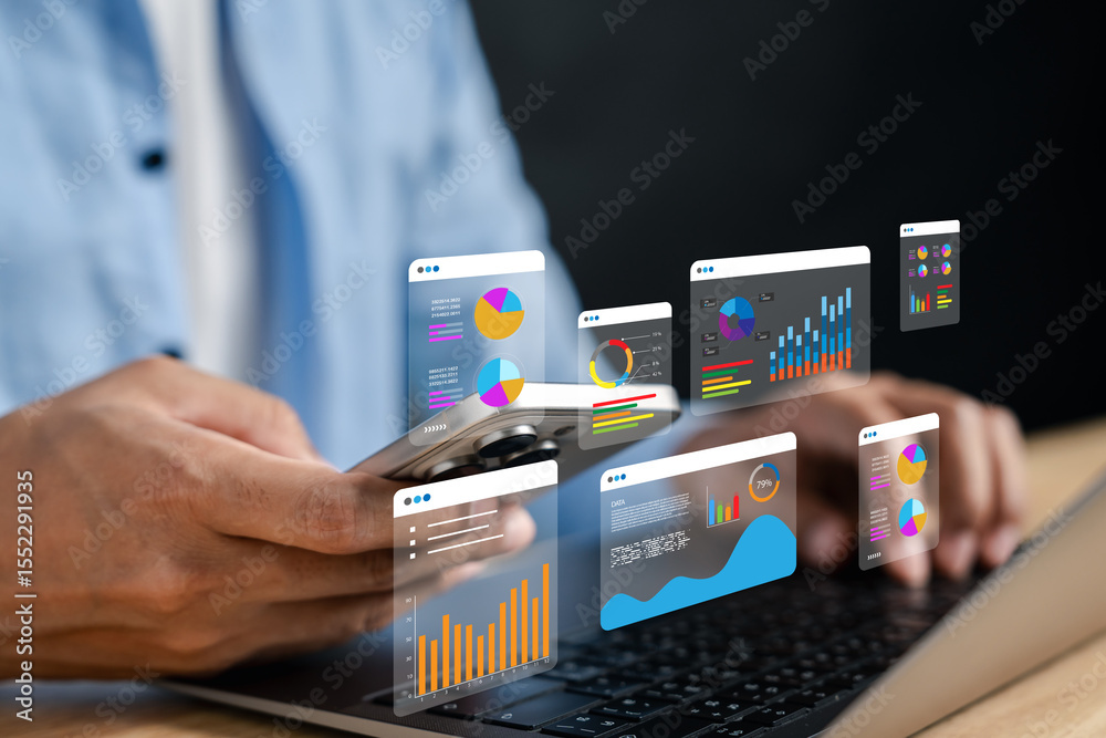 Aufkleber Investment chart and stock market analysis on smartphone with interactive dashboard data insights for finance management, trading, and performance tracking.