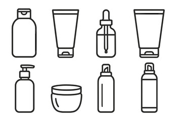 Fototapeta premium Hair Care Icons. Line style icons of hair care products: shampoo bottle, conditioner tube, hair oil, styling gel. hair serum, hair