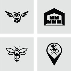 Swift Delivery Owl, Bee, and Bicycle Logistics Logos