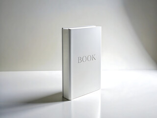 A white book with the word book embossed on its cover is isolated on a white background
