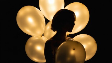 Female silhouette with balloons in dramatic lighting