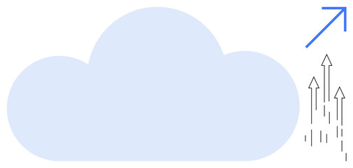 Blue cloud with upward arrows and growth arrow symbolizing technology growth, data transfer, and cloud computing. Ideal for technology, innovation, progress, growth, data exchange, cloud storage