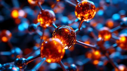Shiny Orange Molecules in Scientific Concept
