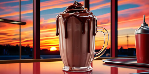 Delicious Milkshake Framed by Vibrant Evening Light

