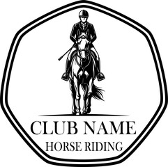Dresagge Horse and  Rider Front View, Horse Riding Emblem Design,a horse and rider in a formal equestrian stance, viewed from the front