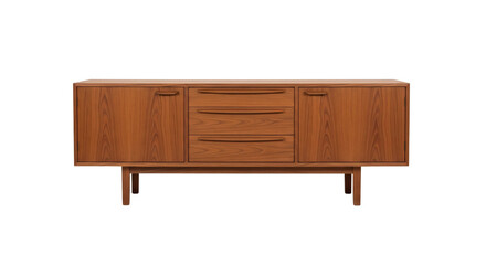 Mid-century wooden sideboard cabinet, isolated on transparent background
