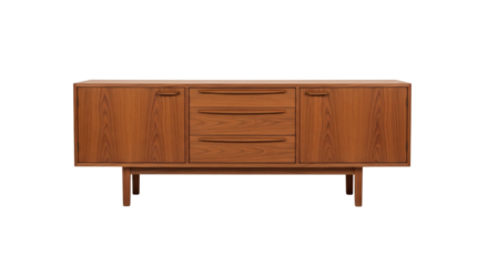 Mid-century wooden sideboard cabinet, isolated on transparent background