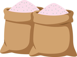 Two sacks filled with pink salt grains in simple vector illustration design for cooking or industry use 