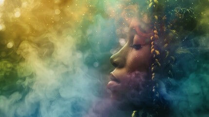 Visionary experience of a shaman encountering ancient spirits, dreamlike blur