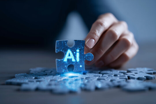 Artificial intelligence puzzle piece connecting technology