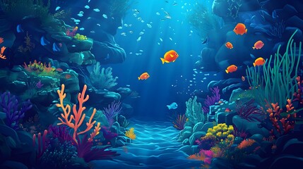 Underwater Paradise: A vibrant underwater scene, teeming with colorful fish and coral reefs, creating a mesmerizing view of marine life and oceanic ecosystem.