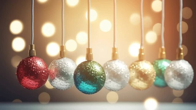 Colorful Christmas Golf Ball Ornaments Hang Against a Blurred Background Generative AI
