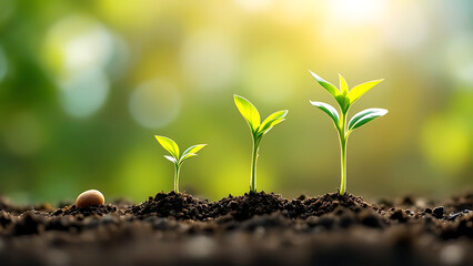 Green Sprouts Emerging Under Sunlight