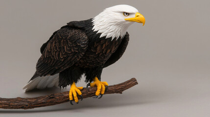 Fototapeta premium Realistic Bald Eagle Figure Perched on a Branch with Detailed Features