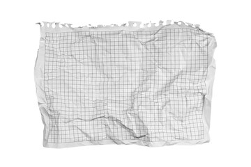 A crumpled torn checkered paper on a white background suits creative and recycling projects. Its...