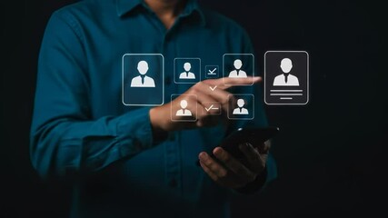 HR Tech: Hiring Manager Using Mobile App to Select Candidates - Recruitment, Talent Acquisition, Digital HR