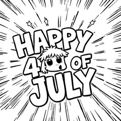Happy 4th of July Comic Style Coloring Page